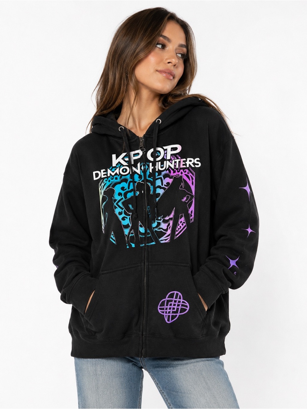 Hot Topic Black K-Pop Demon Hunters Graphic Zip Hoodie